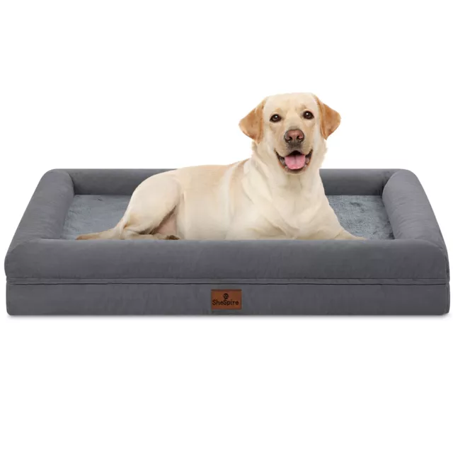 Dark Gray Plush Orthopedic XX-Large Dog Bed Memory Foam Bolster Pet Sofa w/Cover