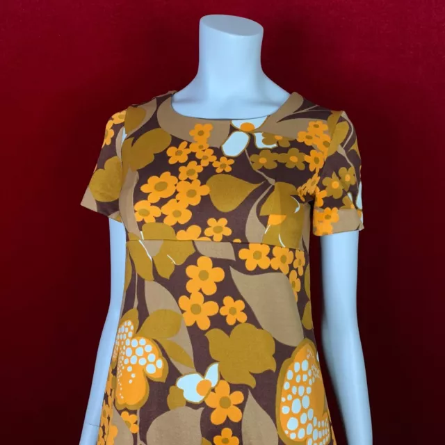 Vintage 1970s Mini Dress / 70s / Brown / Orange / Floral / Size S 2