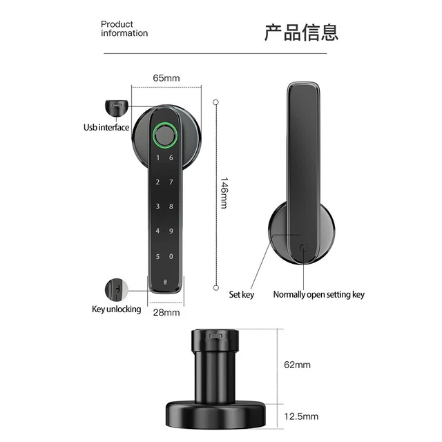 Pulido Manopola Serratura Intelligente Con Impronta Digitale – 5 In 1: App, Codice, Chiave, Scheda IC – Per Camera Da Letto, Ufficio, Hotel – Lega Di Zinco - 2