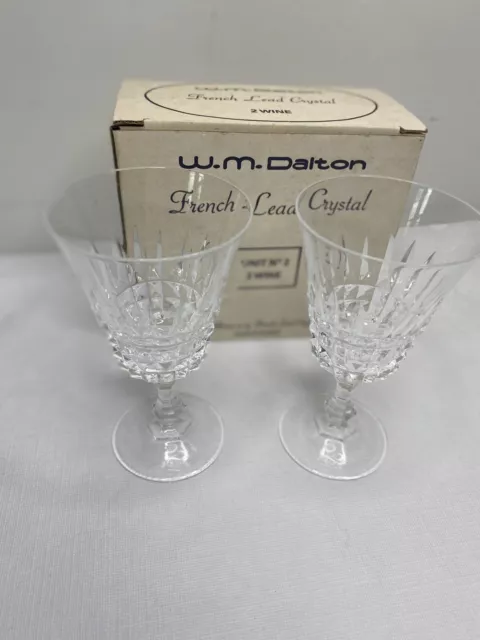 Vintage W.M Dalton 24% French Lead Crystal 2 Wine Goblets Unit No 2 In Box