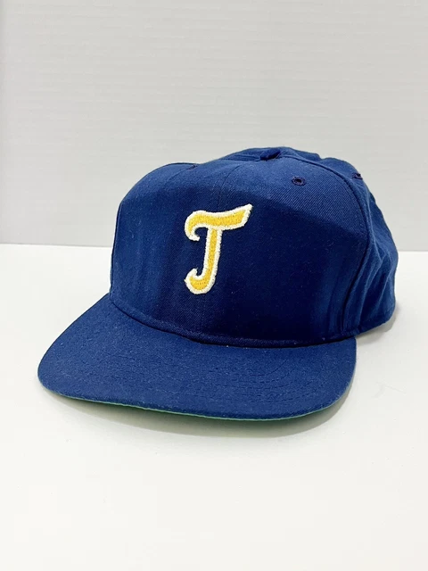 Vintage New Era Dupont Visor Pro Model "T" Logo Snapback Hat Cap Blue Made In US