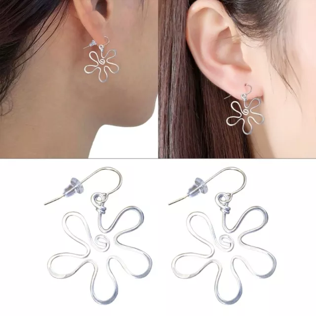 Fashion Handmade Simple Design Silver Color Hollow Flower Pendant Earrings 2