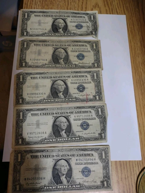 LOT OF (5) 4-1957 1-1935 $1 Silver Cert Blue Seal Notes