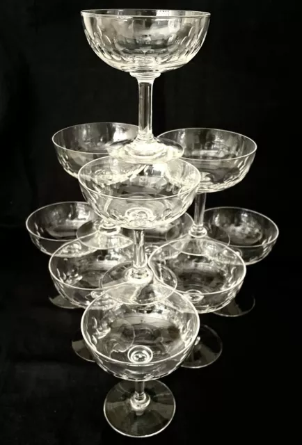 FABULOUS Set of 10 ART DECO FRENCH CRYSTAL CHAMPAGNE SAUCERS/COUPES VINTAGEc1930