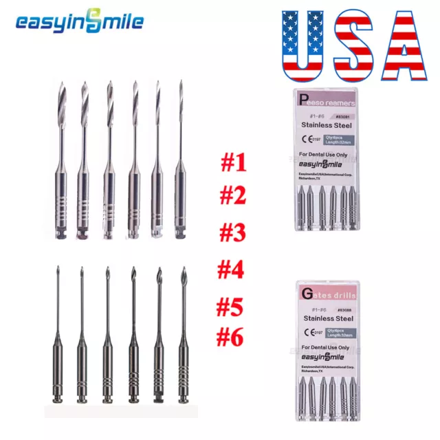 1Pks Dental Endo Peeso Reamers/Glidden Gates Spiral Root Canal Drill 32MM #1-#6