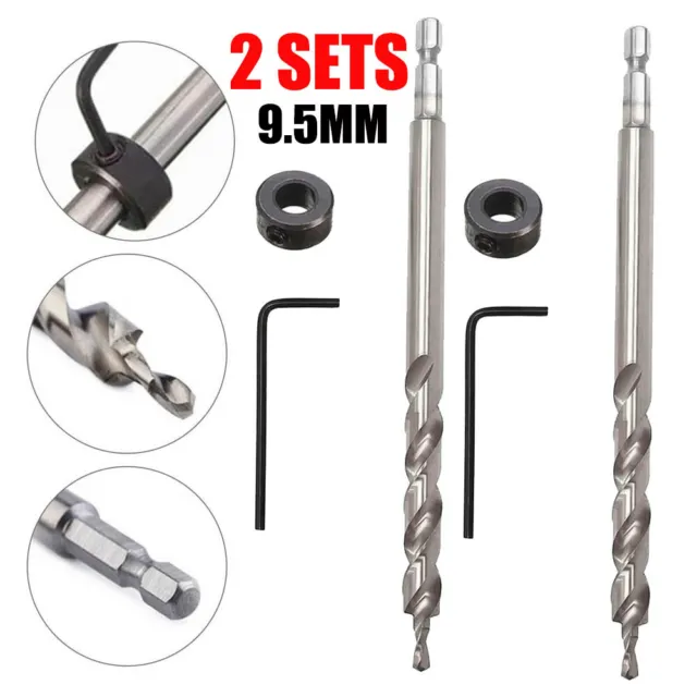 For Pocket Hole Drill Jig Guide Kit 3/8inch 9.5mm Hex Twist Step Drill Bit 2Sets