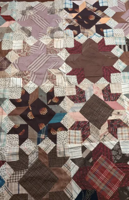 Quilt Top Antique American Victorian Patchwork Crib Quilt 19th C as is