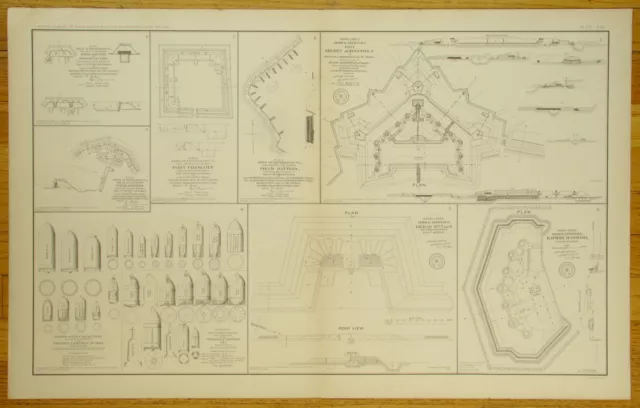 Authentic Civil War Map ~ Plans Of Forts-Batteries-Va. & Ala.-Projectiles-1864