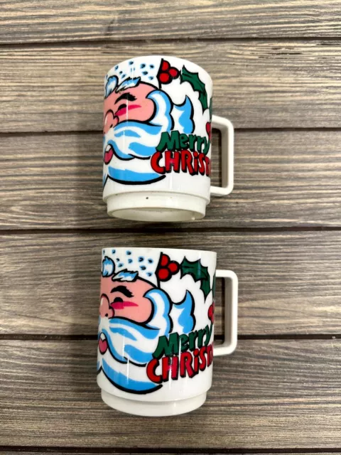 Vtg Lot of 2 Deka Elizabeth NJ Santa Claus  Plastic Cups Mugs Merry Christmas