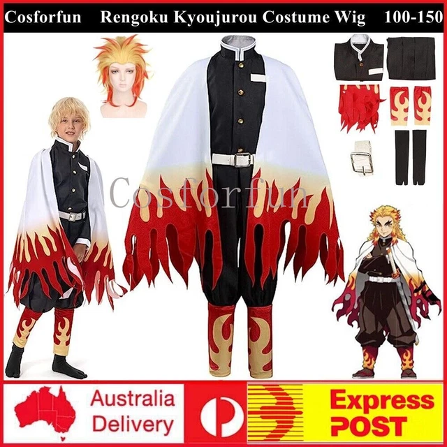 KIDS DEMON SLAYER Rengoku Kyoujurou Costume Cosplay Wig Kimono Book