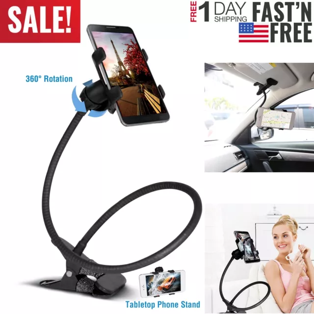 Flexible 360°Clip Mobile Cell Phone Holder Lazy Bed Desktop Bracket Mount Stand