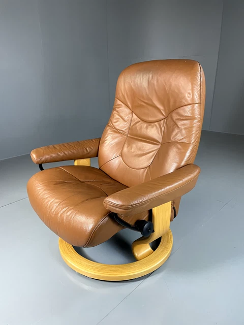 EB5577 VINTAGE EKORNES Stressless Tan Leather Reclining Swivel