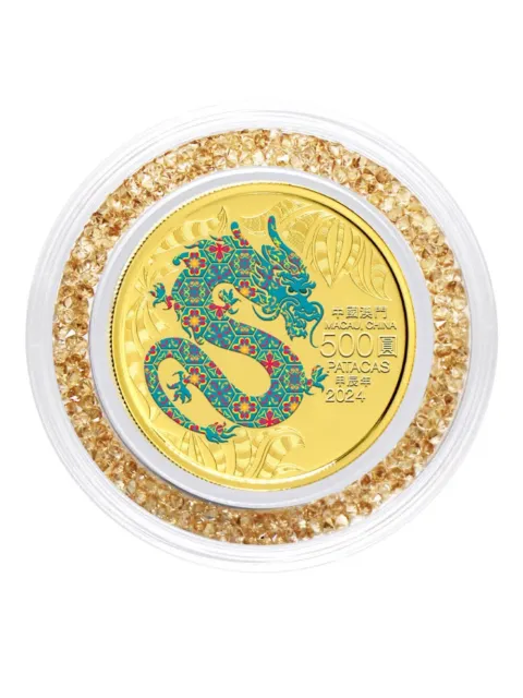 1/2 oz 500 Pataca Macau Goldmünze Lunar Drache 2024 PP