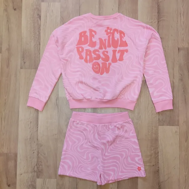 New.george.girls.pink Graphic Print Sweatshirt & Shorts Outfit Set.age 11-12