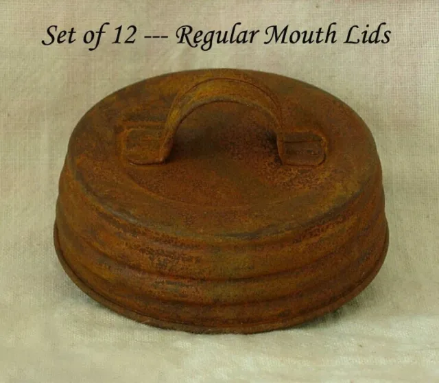 12 ~ Rusty Tin Lids w/FINGER GRIP ~ Fits Regular Mouth Mason Jars