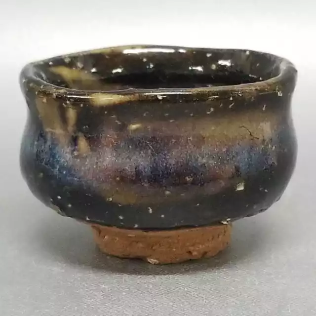 AK69)Japanese Pottery Hagi ware Guinomi Sake Cup Blue glaze  by Seigan Yamane