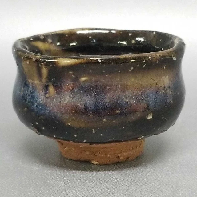 AK69)Japanese Pottery Hagi ware Guinomi Sake Cup Blue glaze  by Seigan Yamane
