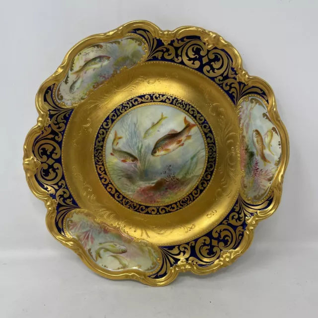 Antique Porcelain English Fish Cabinet Plate W. Birbeck Coalport? Copeland?