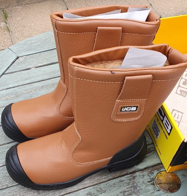 JCB TAN LEATHER Safety Rigger Boots With Scuff Guards New With Tags ...