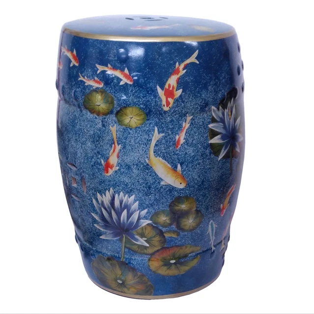 Blau Keramikhocker orientalisch chinesisch Fisch Porzellan Hocker Tisch M19849S