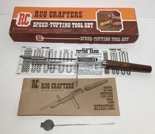 Juego de herramientas de tapiz de mechón de velocidad de radiocontrol vintage para artesanos de alfombras de radiocontrol con caja y papeles originales