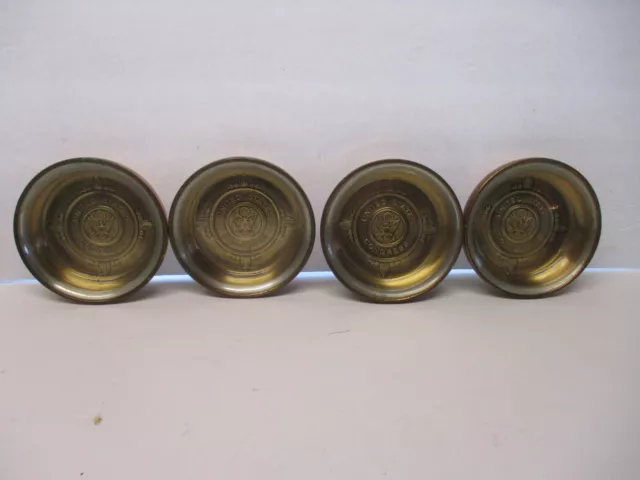 Vintage Set of 4 United States Congress Brass and Glass Lined Drink Coasters