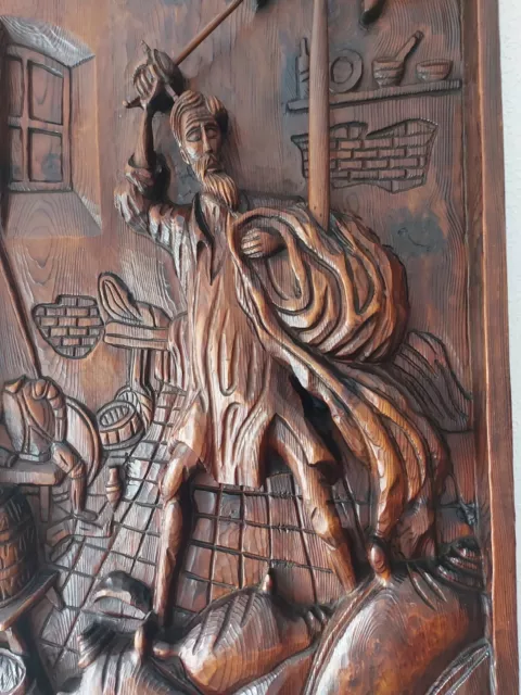 Cuadro de madera Don Quijote. Tallado A Mano Antiguo
