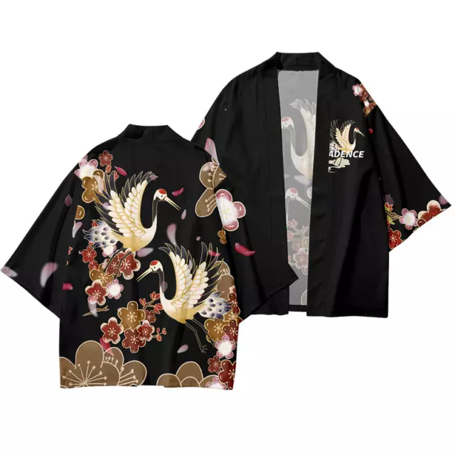 Uomo Kimono Yukata Cappotto Giacca Giapponese Rétro Top Cardigan Larga Haori