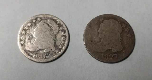 2 Piece Silver Coin Lot Bust Dimes 1827, 1837