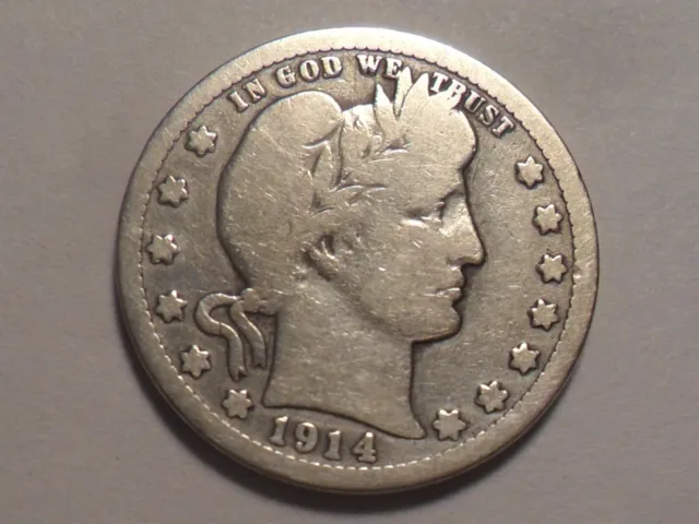 1914-D Nice "Better Date/Mm" Barber 90% Silver Quarter Low Mintage 3,046,000!!