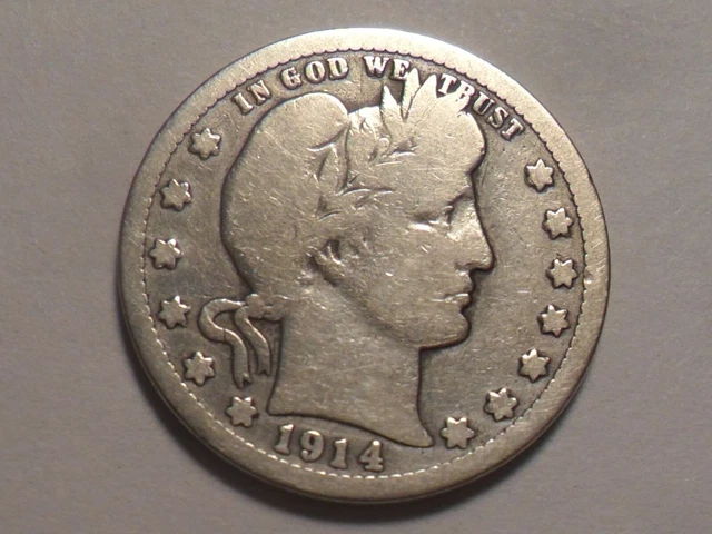 1914-D Nice "Better Date/Mm" Barber 90% Silver Quarter Low Mintage 3,046,000!!