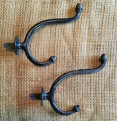 Vtg Antique Large Double Acorn Tip Metal Cast Iron  Hook Hanger Pair Set Of 2