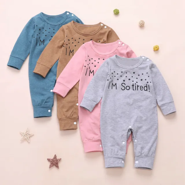 Newborn Child Baby Boys Girls Long Sleeves Button Letter Romper Jumpsuit Clothes 5