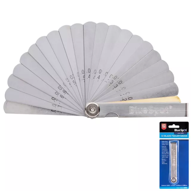 BlueSpot Feeler Gauge 32 Blades Leaf Metric Imperial Includes Brass Blade