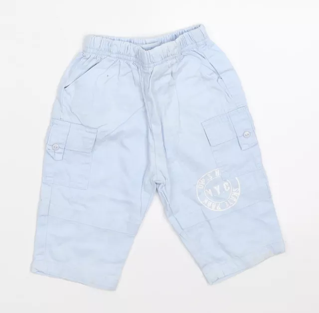 Pequilino Boys Blue Cotton Cargo Trousers Size 0-3 Months