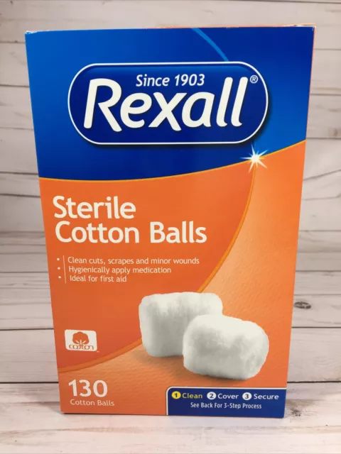 Bolas de algodón estéril Rexall 130 unidades cubierta limpia para heridas primeros auxilios seguros NUEVAS