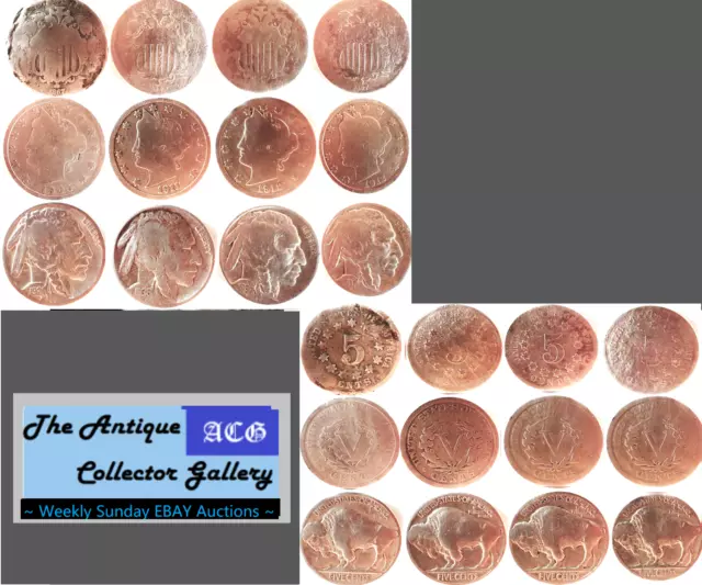 12 US Philadelphia Mint  Nickel 5 Cents 🪙Shield🪙Liberty Head🪙Buffalo/Indian
