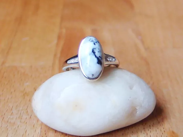 Natural White Buffalo Turquoise and Natural Zircon Sterling Silver Ring Size N