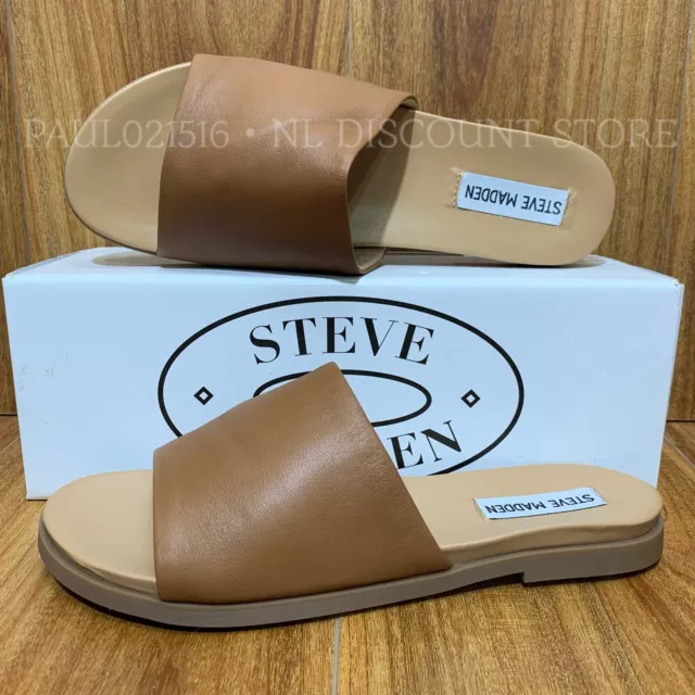 STEVE MADDEN Women's Flexible Outsole Leather Slide Sandals ~ Tan ~ Select Size