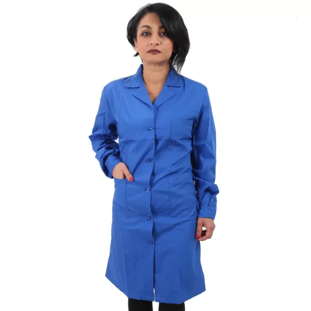 camice per LAVORO Donna Classico Lungo Leggero Blu Grembiule CAMICE