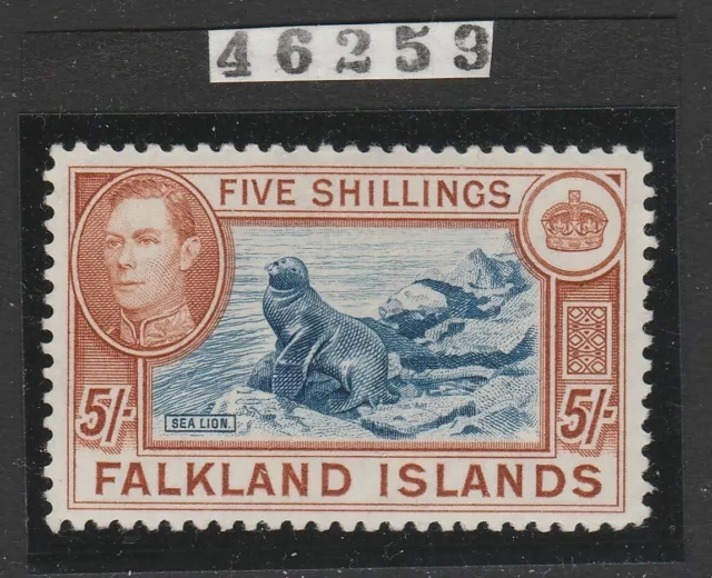 Falkland Islands 1938-50 5/- Indigo & yellow-brown with cert SG 161b Mint.