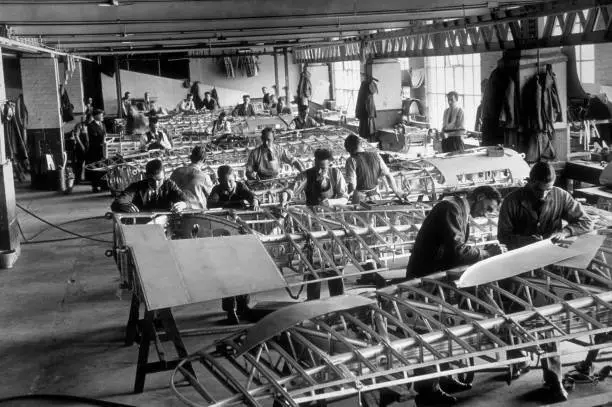 Factory workers assembling wing elements Hawker Hurricane aeroplanes 1938 Photo