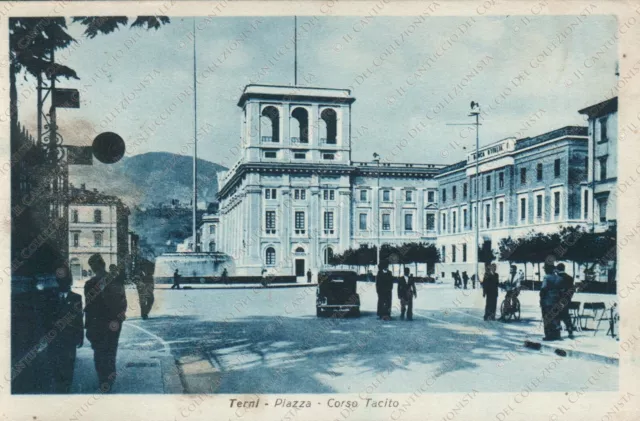 1946 TERNI Piazza Corso Tacito Banca d’Italia fontana Cartolina animata