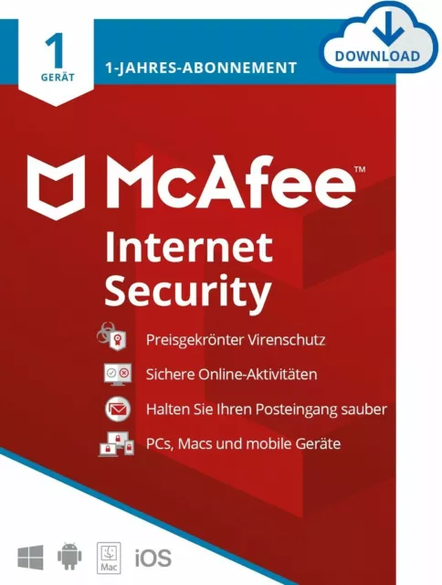 McAfee Internet Security 2024 - 1, 3, 5 oder 10 Geräte 1 Jahr E-Mail