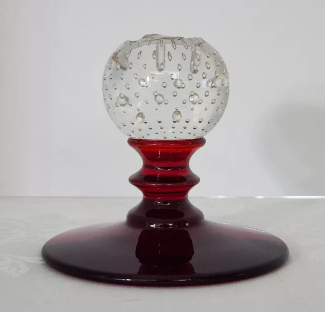 Vintage Pairpoint Glass Controlled Bubble Paperweight, Ruby Vase Base Unfinished