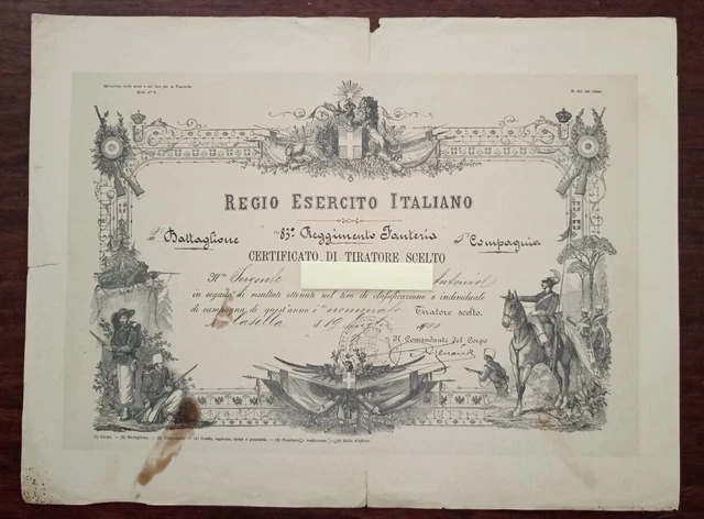 Attestato 83° Regg. Fanteria 1900 Regio Esercito  Tiratore Scelto Casella