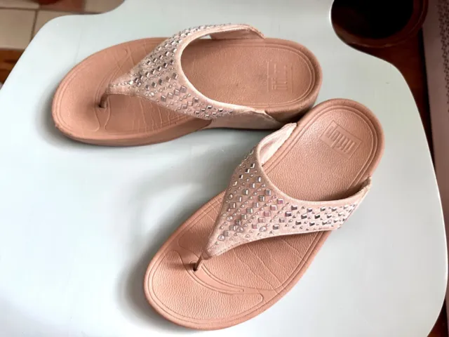 FitFlop Beige Women's Sandals Slides Silver Studded Rhinestones Bling Size 6 US