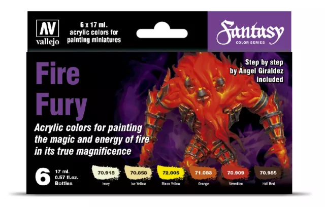 Vallejo Fire Fury Set 70243 Fantasy Color Series 6x 17ml Airbrush Farben