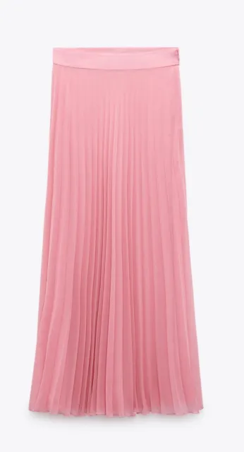 ZARA Woman Pleated MIDI Skirt Pink Size Small Pleats Lined High Waist gyuhji