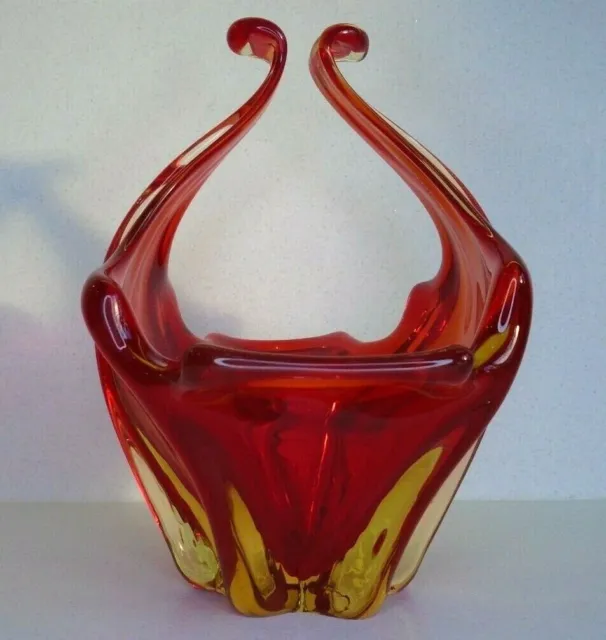 Vintage Murano Sommerso Cristallo Venezia CCC Venetian Art Glass bowl vase Red